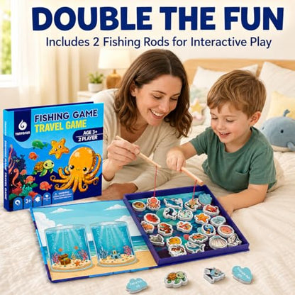 TRAVOFUN Magnetic Fishing Game Book for Kids Ages 3-8, Travel Toys for Toddlers 3-5, Road Trip and Airplane Activities, Quiet Portable Car Ride Toy with 2 Poles and 27 Ocean Fish - color: Fishing Game