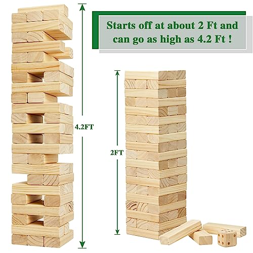 Olsa Giant Tumble Tower 57PCS Wooden Block Stacking Yard Games with Carrying Bag Classic Indoor & Outdoor Game for Adults and Family Party Games for Backyard Lawn Beach Camping (Over 4.2 Ft) - size: M-Over 4.2FT