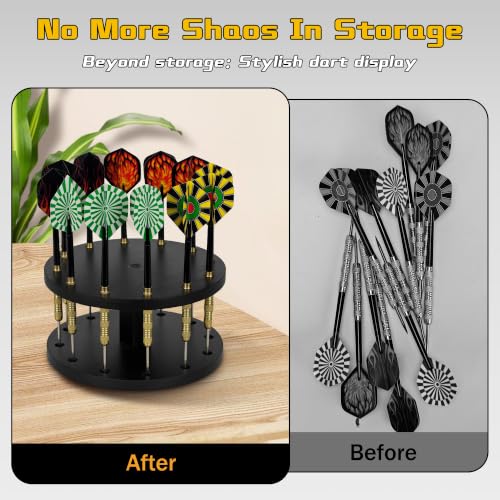 360 Rotating Wooden Dart Holder Stand – Compact Desk Organizer Holds 12 Steel or Soft Tip Darts for Easy Storage and Display