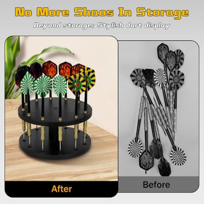 360 Rotating Wooden Dart Holder Stand – Compact Desk Organizer Holds 12 Steel or Soft Tip Darts for Easy Storage and Display