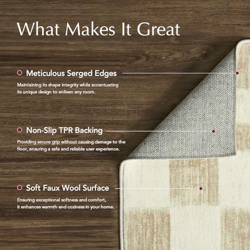 EVERGRACE Checkered Plaid Area Rug 6x9, Soft Faux Wool Rugs Washable Anti Slip Rugs Large Rug Carpet for Entryway Bedroom Living Room Hallway Kitchen Dining Room and Laundry Room, Beige - color: Beige, size: 6' x 9' (Rectangular)
