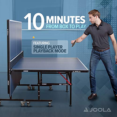 JOOLA Inside Professional MDF Indoor Ping Pong Table with Quick Clamp Table Tennis Net and Post Set - 10 Minute Easy Assembly - Tournament Quality - Foldable with Single Player Playback Mode - color: 15mm Blue