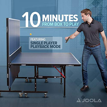 JOOLA Inside Professional MDF Indoor Ping Pong Table with Quick Clamp Table Tennis Net and Post Set - 10 Minute Easy Assembly - Tournament Quality - Foldable with Single Player Playback Mode - color: 15mm Blue