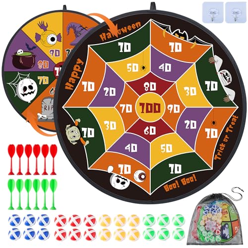 29" Large Dart Board for Kids,with 24 Sticky Balls+12 Sticky Darts,Indoor/Sport Outdoor Fun Party Play Game Toys,Birthday for 3 4 5 6 7 8 9 10 11 12 Year Old Boys Christmas Girls - style: 29in-2in1-2in1-100 Scores Halloween Target With 24 balls 12 darts