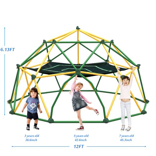 Merax 12FT Climbing Dome with Hammock, Outdoor Geometric Dome Climber Play Center for Kids 3-10 Supporting 1000 lbs, Easy Assembly Jungle Gym - style: 12FT Yellow & Green