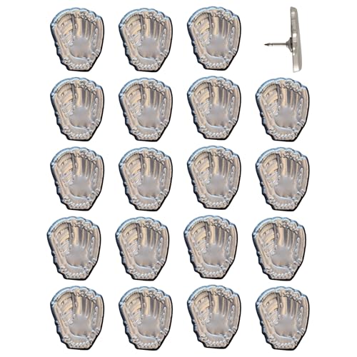 Baseball Glove Push Pins - Silver Baseball Glove Map Pins for Cork Boards, Maps, or Lapel Use - Designed in USA - Set of 20 - color: Baseball Glove - Silver, size: Set of 20