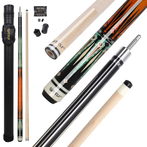 CUEELF Pool Cue Stick,Low Deflection Shaft Billiard Cue Sticks with 1X1 Hard Case,Professional Billiards Ques Sticks with 13mm Tip,19.5/20/21 oz Pool Stick - color: Amber+Green, size: 20 oz