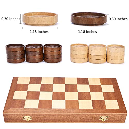 VAMSLOVE 14inch Checkers Folding Wooden Game Set, 8x8 Classic Checkerboard International Checkers Draughts Board 64 Square with Pieces Storage Slots (Instructions Included)