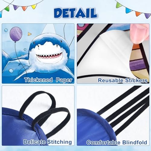WERNNSAI Pin The Fin on The Shark Party Games - Shark Birthday Decorations Under The Sea Party Game Poster with 24 Pcs Stickers for Kids Birthday Family Classroom Activities - style: Shark