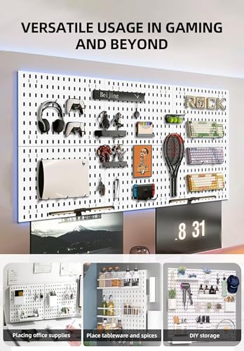 Wall Organizer Peg Board - Elevate And Declutter Your Gaming And Office - Create A Perfectly Structured Space(White) - color: White