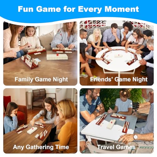 Rummy Cube 6-8 Players with 8 Wooden Racks 214 Large Number Rummy Tiles Travel Size Rummy Cube Game with Case 8 Players Travel Game Set for Fun Family Board Games - style: 214 Tiles+8 Racks