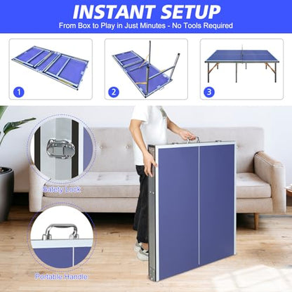 Ping Pong Table Foldable & Portable Table Tennis Table Set for Indoor & Outdoor Games with Net, 2 Paddles and 3 Balls - size: 5FT