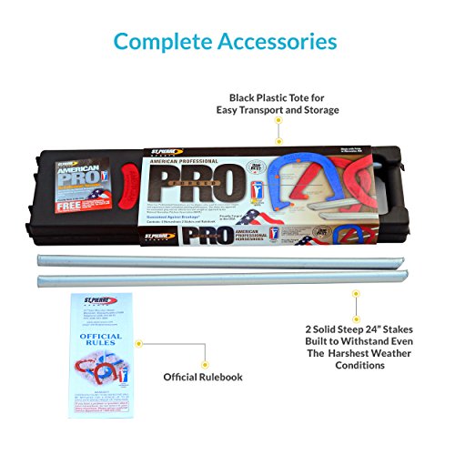 St. Pierre American Professional Series Horseshoes Complete Set: Includes 4 Horseshoes, Solid Steel Stakes, and Rule Book.