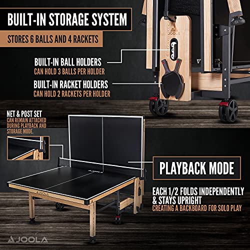 JOOLA Madeira Indoor Table Tennis Table - Wood & Steel Contemporary Design - Regulation Size High-End Ping Pong Table with Built in Racket & Ball Holders - Tournament Level Permanent Ping Pong Net