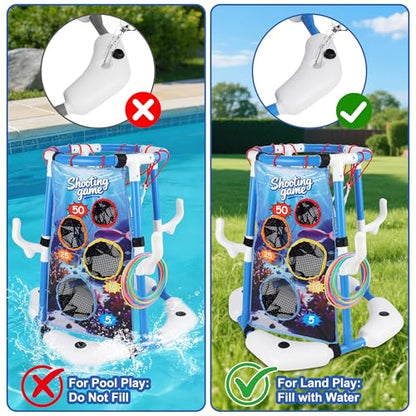 yofit 3-in-1 Pool Basketball Hoop Set, Floating Pool Toys with 14 Balls 12 Rings Toss Games Pump, Outdoor Summer Basketball Game at Swimming Poolside for Kids Ages 4-12 Adults Family Fun - color: Blue