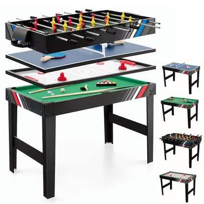 Generic 4-in-1 Air Hockey Table Combo with Football Billiards Ice Hockey Table Tennis Indoor Desktop Game Set Wear Resist for Friends and Family Playing