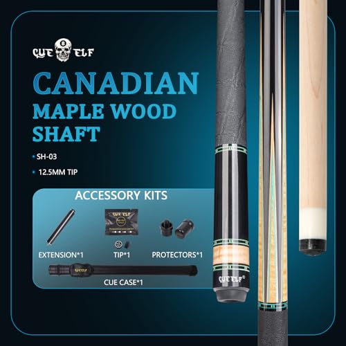 CUEELF Professional Pool Cue Stick – Handmade, Low Deflection | Solid Brass Joint Low Deflection Shaft 12.5mm Pro Tip & Inlay Ring Leather Non-Slip Wrap Precision Balanced - color: CJ-SH-03