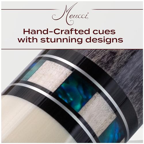 Meucci Pool Cues - Merry Widow, Blue & Gray - Maple Cue Stick, Pool Stick w/Paua Shell Squares Design, Irish Linen Wrap - 19 Oz Low Deflection Pool Cue - Amateur or Professional Billiard Cue Stick