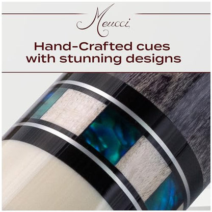 Meucci Pool Cues - Merry Widow, Blue & Gray - Maple Cue Stick, Pool Stick w/Paua Shell Squares Design, Irish Linen Wrap - 19 Oz Low Deflection Pool Cue - Amateur or Professional Billiard Cue Stick
