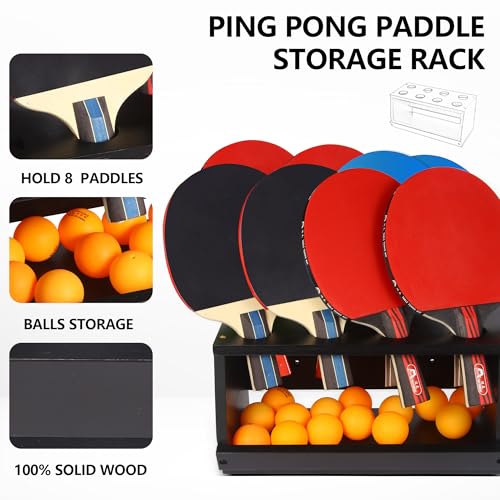 Ping Pong Paddle Holder, Ping Pong Paddle Storage Rack Hold 8 Rackets, 2-in-1 Wall Mount & Countertop Table Tennis Holder for Garage, Game Room, Bar and Men Cave - color: Black