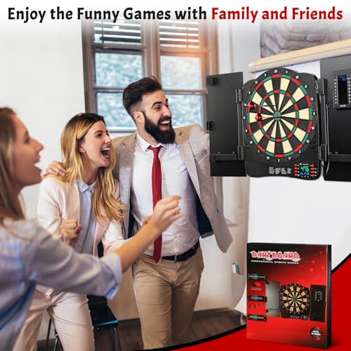Electronic Dartboard Cabinet, Digital Soft Tip Dartboards with LED Scoreboard, Dart Board Set with 40 Games 420 Variants, 6 Darts, 100 Tips