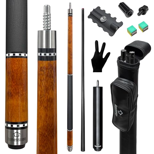 HomeSeason 58inch Carbon Fiber Pool Cue Stick with Screw-in Extension and Leather Case, 18oz Low Deflection Professional Cue Stick for Billiards, 13mm Tip - color: 20oz/Brown