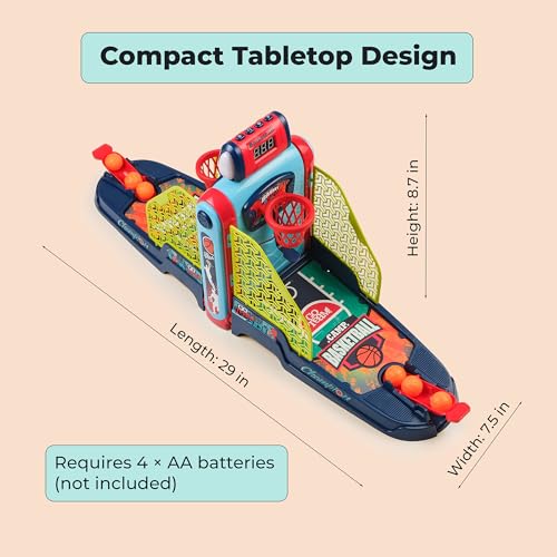 Tabletop Basketball Game — 2-Player Mini Basketball Game with Electronic Scoring & Timer, Two-Hoop Design for Desk Play, Moving Hoop Challenge for Kids