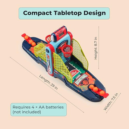 Tabletop Basketball Game — 2-Player Mini Basketball Game with Electronic Scoring & Timer, Two-Hoop Design for Desk Play, Moving Hoop Challenge for Kids