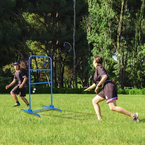 2PCS Ladder Toss Ball Game Set with Score Tracker, Adjustable Height (42.5''-53.5'') Portable Foldable Metal Frame & Stable Tripod Base with Carry Bag for Outdoor Backyard, Camping, Yard, Beach, Lawn