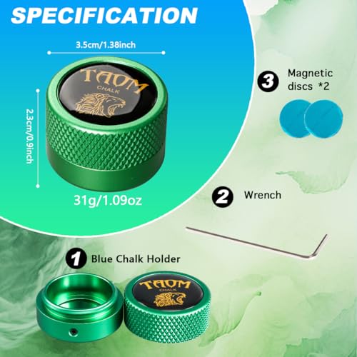 TAOM Upgrade Pool Chalk Holder Round Shaped Practical Tool Billiards Accessories Magnetic Mini Chalk Tip Case Container Round Box Billiards,Cue Tip Tool Scuffer Shaper - color: 2-Single Chalk holder-Green