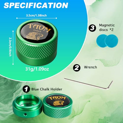 TAOM Upgrade Pool Chalk Holder Round Shaped Practical Tool Billiards Accessories Magnetic Mini Chalk Tip Case Container Round Box Billiards,Cue Tip Tool Scuffer Shaper - color: 2-Single Chalk holder-Green