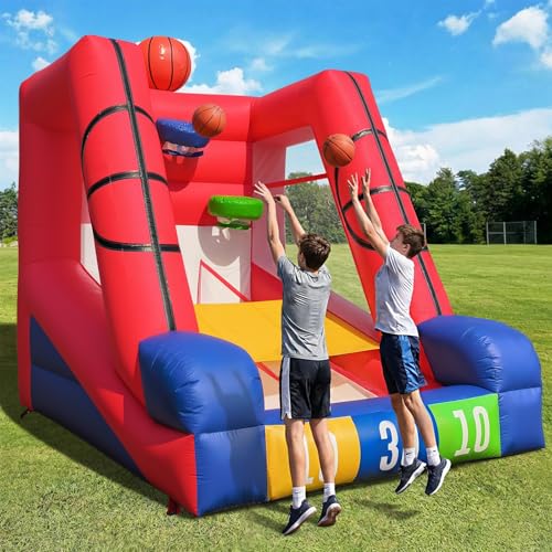 12Ft Inflatable Basketball Challenge Game, Commercial Grade PVC Basketball Game with 3 Balls & Air Blower, Multi-Player Inflatable Carnival Game for Outdoor Fun, Home & Rental Use - style: Basketball
