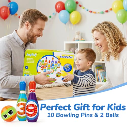 AugToy Kids Bowling Toy Set, Toddler Indoor Outdoor Activity Play Game Toys for Boy Girl, Soft 10 Foam Bowling Pins & 2 Balls, Educational Children Birthday Party Gifts