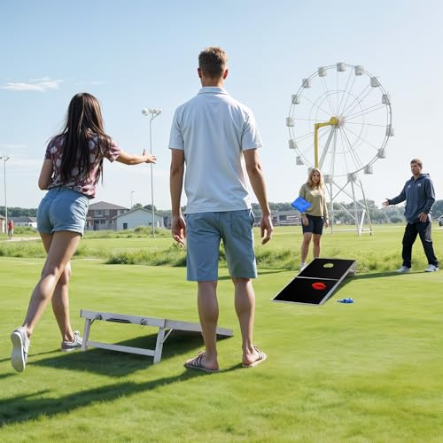 Nova Microdermabrasion Cornhole Game Set Includes 8 Regulation Bean Bags 2 Aluminum Cornhole Boards w/Carrying Case for Beach Lawn, Tailgating Party Backyard BBQ - style: 4ft x 2ft Aluminum