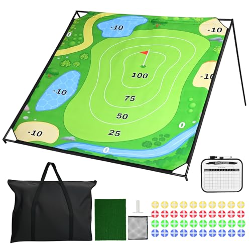Golf Chipping Game Set, Extra-Large 6x6ft with Aluminum Frame, Portable Family Target Game for Chipping Practice Fun for Kids and Adults Indoor & Outdoor Yard - color: Green