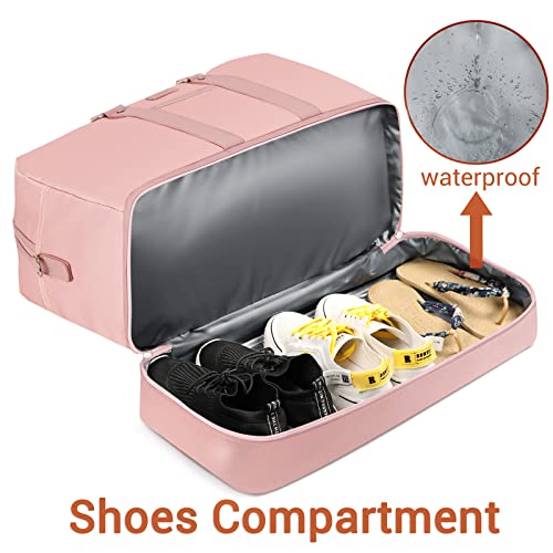 Weekender Bag for Women, Large Overnight Bag Canvas Travel Duffel Bag Carry On Tote with Shoe Compartment 21" 3Pcs Set - color: A15-pink+pink