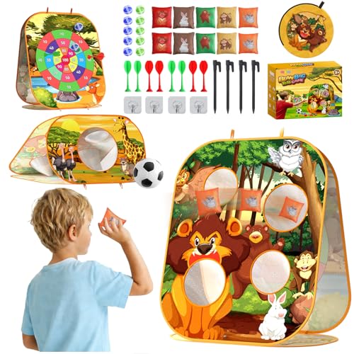 4-in-1 Animal Bean Bag Toss Game for Kids, Cornhole & Dart Board Set for Toddlers, Outdoor Toys for Family Party, Backyard, Beach & Lawn Activities, Gift for Boys and Girls Ages 3 4 5 6 7 8 - color: Zoo