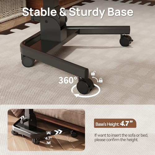 Foldable Mobile Standing Desk, Pneumatic Height Adjustable Rolling Sit Stand Desk, 90° Tiltable Portable Laptop Cart on Wheels, Mobile Desk Workstation for Home Office, Easy to Fold - color: Black