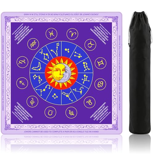 Mahjong Mat - Non-Slip, Noise Reducing & Waterproof Game Mats for Mahjong,Poker,Dominoes,Tabletop Protection with Carry Bag, Mahjong Mat for Table & Mahjong Accessories(Purple Mystic Zodiac) - color: Purple
