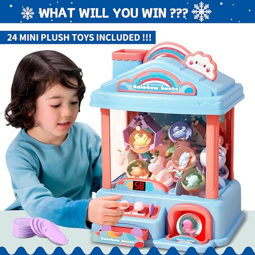 Mini Claw Machine for Kids | Electric Vending Machine Toy Arcade Game Toy with Mini Prizes, Candy Claw Machine Toys Adjustable Sound and Music, Birthday Gifts for Girls - style: Blue Rainbow Claw Machine
