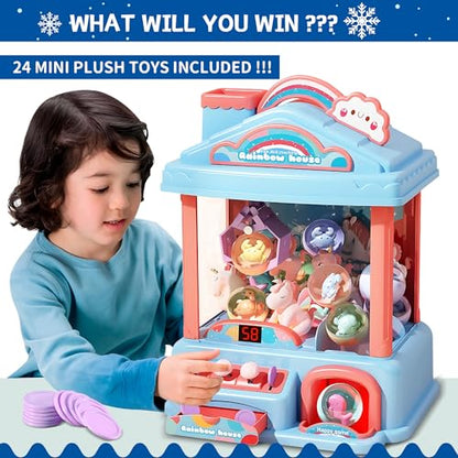 Mini Claw Machine for Kids | Electric Vending Machine Toy Arcade Game Toy with Mini Prizes, Candy Claw Machine Toys Adjustable Sound and Music, Birthday Gifts for Girls - style: Blue Rainbow Claw Machine