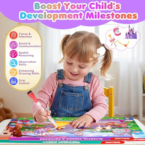 Search and Find Activity Books for Kids Ages 3-5, 2 In 1 Princess Preschool Educational Seek Game Coloring Books, Travel Games Toys for Car Airplane, Road Trip Activities for Kids, Birthday Gifts - style: Princess, Girl