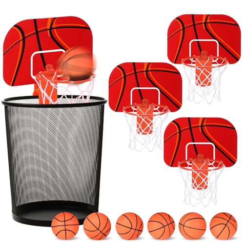 Honoson 3 Sets Indoor Trash Can Basketball Game Set Includes 3 Mini Clip on Basketball Hoop with Backboard 6 Inflatable Ball Pump Office Decompression Toy Birthday Gift Back to School(Classic) - color: Black
