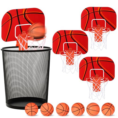 Honoson 3 Sets Indoor Trash Can Basketball Game Set Includes 3 Mini Clip on Basketball Hoop with Backboard 6 Inflatable Ball Pump Office Decompression Toy Birthday Gift Back to School(Classic) - color: Black