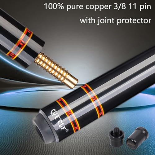 CUEELF Professional Pool Cue Stick – Handmade, Low Deflection | Solid Brass Joint Low Deflection Shaft 12.5mm Pro Tip & Inlay Ring Leather Non-Slip Wrap Precision Balanced - color: CJ-SH-06