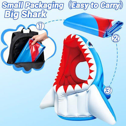 Hymaz Shark Pool Toy, 3-in-1 Inflatable Pool Floats Basketball & Football & Head Hoop Toss Game, Floating Swimming Water Toys for Kids Boys Girls Family Outdoor Yard Beach Summer Party Favors Gift - style: Shark 3 in 1 Games