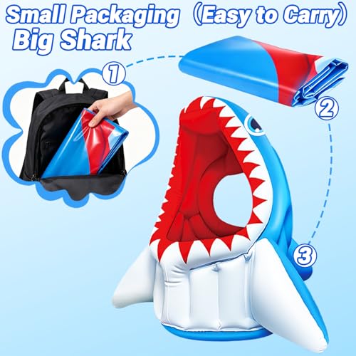 Hymaz Shark Pool Toy, 3-in-1 Inflatable Pool Floats Basketball & Football & Head Hoop Toss Game, Floating Swimming Water Toys for Kids Boys Girls Family Outdoor Yard Beach Summer Party Favors Gift - style: Shark 3 in 1 Games