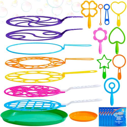 JOYIN Big Bubble Wands Set Bulk for Kids Summer Outdoor Toy Game Activity Party Favors, 18 Pcs Giant Bubble Maker with Tray, 12" Large, 6 Pcs Solution Suitable for All Age People - style: Assorted