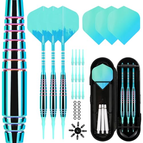 Soft Tip Darts Sets - Soft Tip Darts for Electronic Dartboard Plastic Tip Darts Set with Aluminum Shafts + Extra 3 Dart Flights 3 Replace Plastic Shafts - color: bright blue