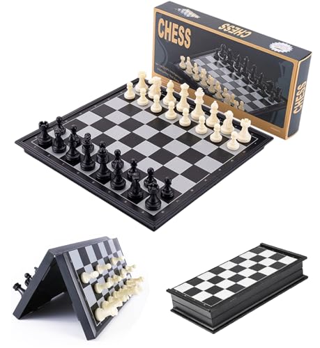 Chess Sets Magnetic Board Games - 11.8 Inches Travel Chess Board, Foldable & Portable Gifts Classic 2-Player Strategy Family Games Educational Toys for Teens and Adults - color: Black&white, style: Large / 11.8Inch